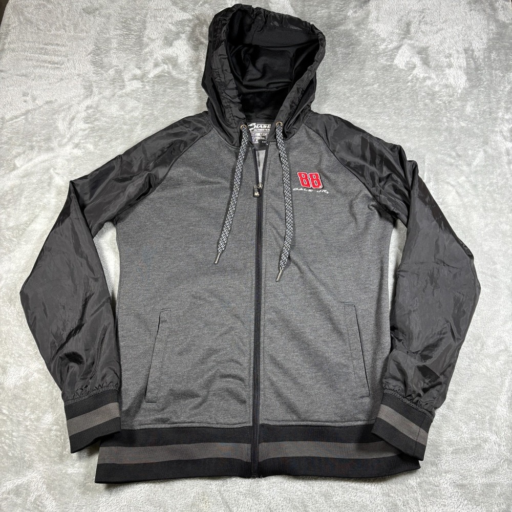 Dale Earnhardt Jr 88 Hoodie Mens XXL Gray Black Chase Authentics Nascar Full Zip